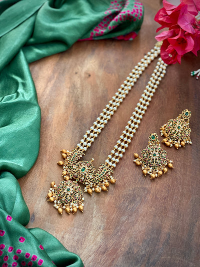 Saraswati Haram | Pearls necklace with traditional locket NARTHAKI COLLECTION