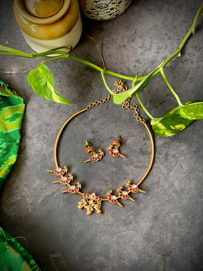Madhura | Lotus pendant and peacock motif choker NARTHAKI COLLECTION